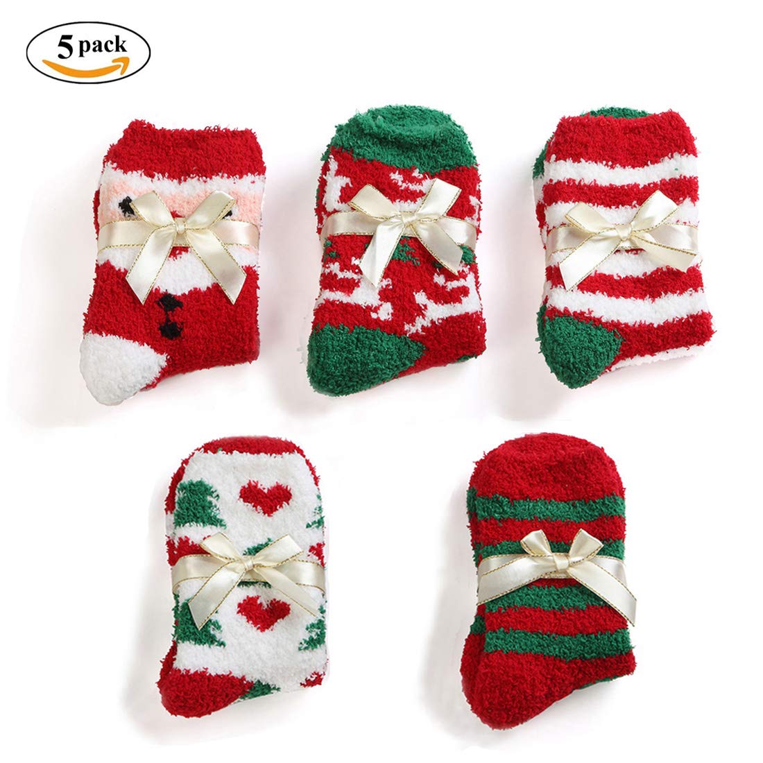 Plush Slipper Socks Women - Christmas Warm Fuzzy Crew Socks Cozy Soft 6 Pairs for Winter Indoor