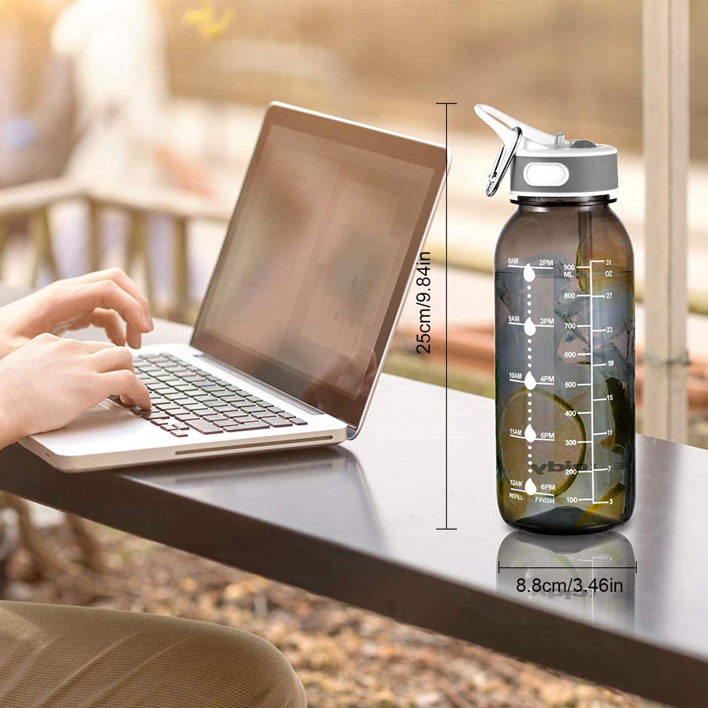 JIMACRO Water Bottle, BOTTLED JOY 1 Litre Water Bottle with Straw and Handle BPA-Free, 32 Oz Daily Water Intake Bottle with Time Markings Tracker to Remind the Drinking Time, Ideal for Hydration