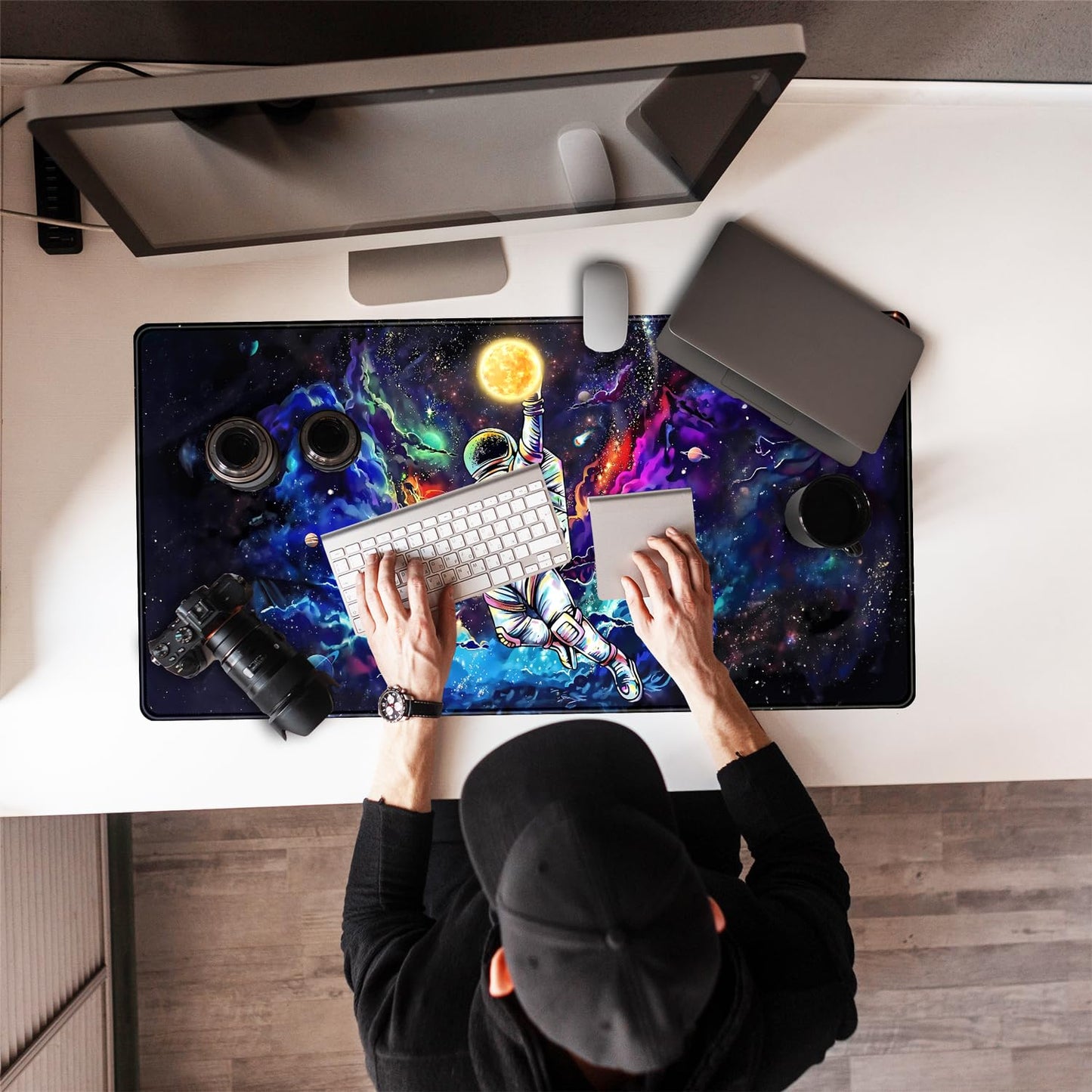 Astronaut Desk Space Mouse Pad for Boys - Galaxy Gaming Mouse Pad, 31.5x15.7in, Stitched Edges