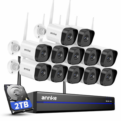 ANNKE Wireless Camera System, 16CH Expandable 4K Security NVR, 4Pcs 3MP Outdoor Cameras, 2-Way Audio, Dual-Band WiFi, Human Detection, IP66 Waterproof, 2TB HDD, Compatible with Alexa, 24/7 Protection