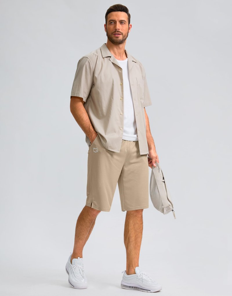 G Gradual Men's Athletic Shorts with Pockets 9" / 11" Long Basketball Shorts Lightweight Quick Dry Gym Workout Shorts for Men(Light Khaki,4XL)