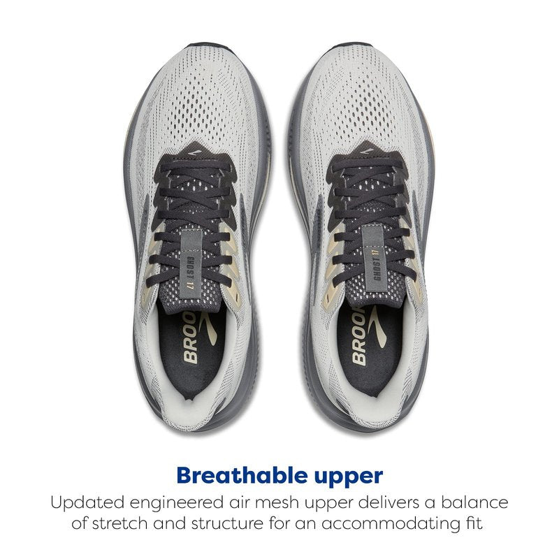 Brooks Men’s Ghost 17 Neutral Running Shoe - Vaporous Grey/Primer/Sand - 7.5 Medium