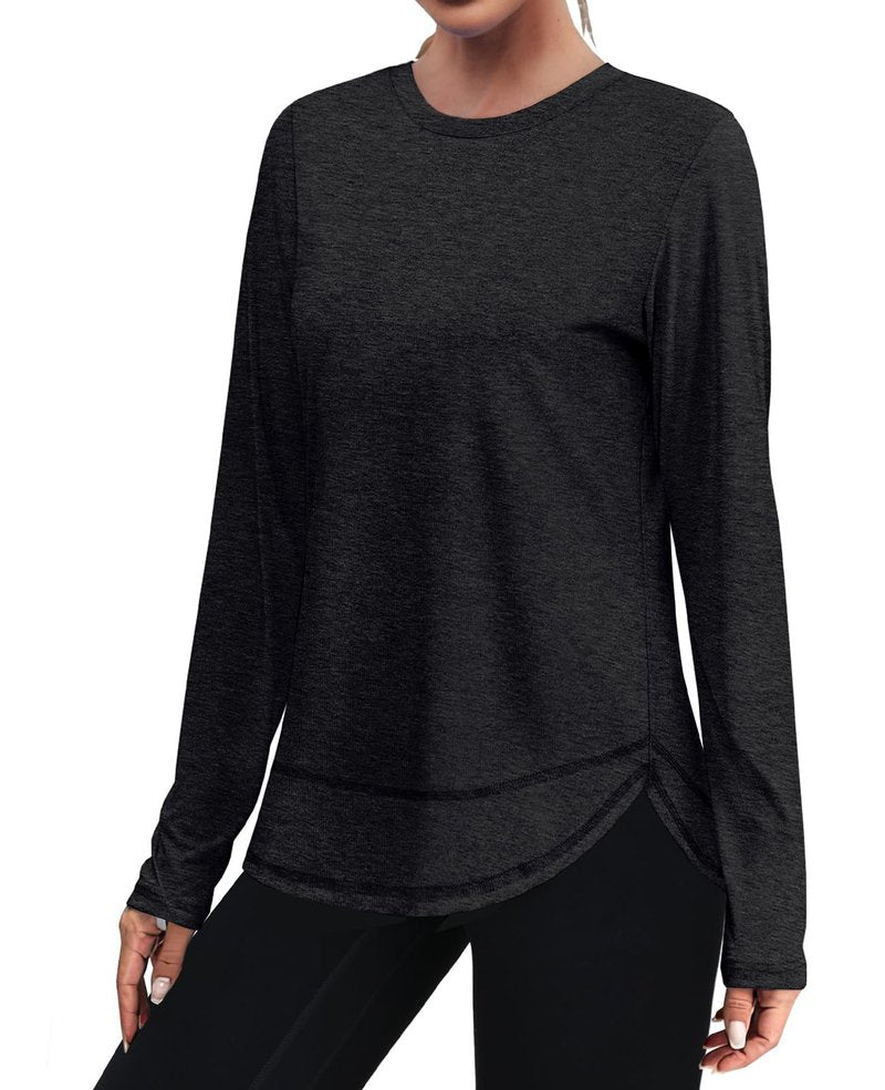 Womens Workout Tops Long Sleeve Swim Shirt Rash Guard Athletic Tops Ropa Deportiva para Mujer‌ Running Loose Fit Exercise Beach Vacation Lightweight Sweatshirt Black M