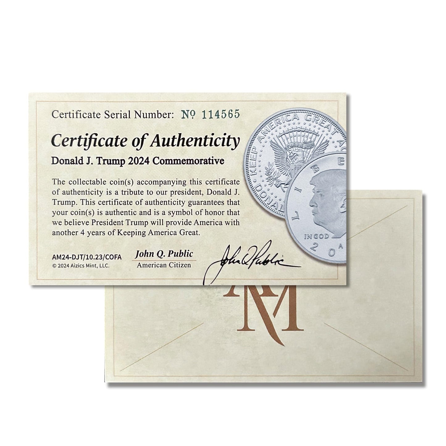 Aizics Mint Donald Trump Silver Coin 2024 with Certificate of Authenticity, President Coin, Trump Coin Collectors, Silver Plated, 38mm x 2mm