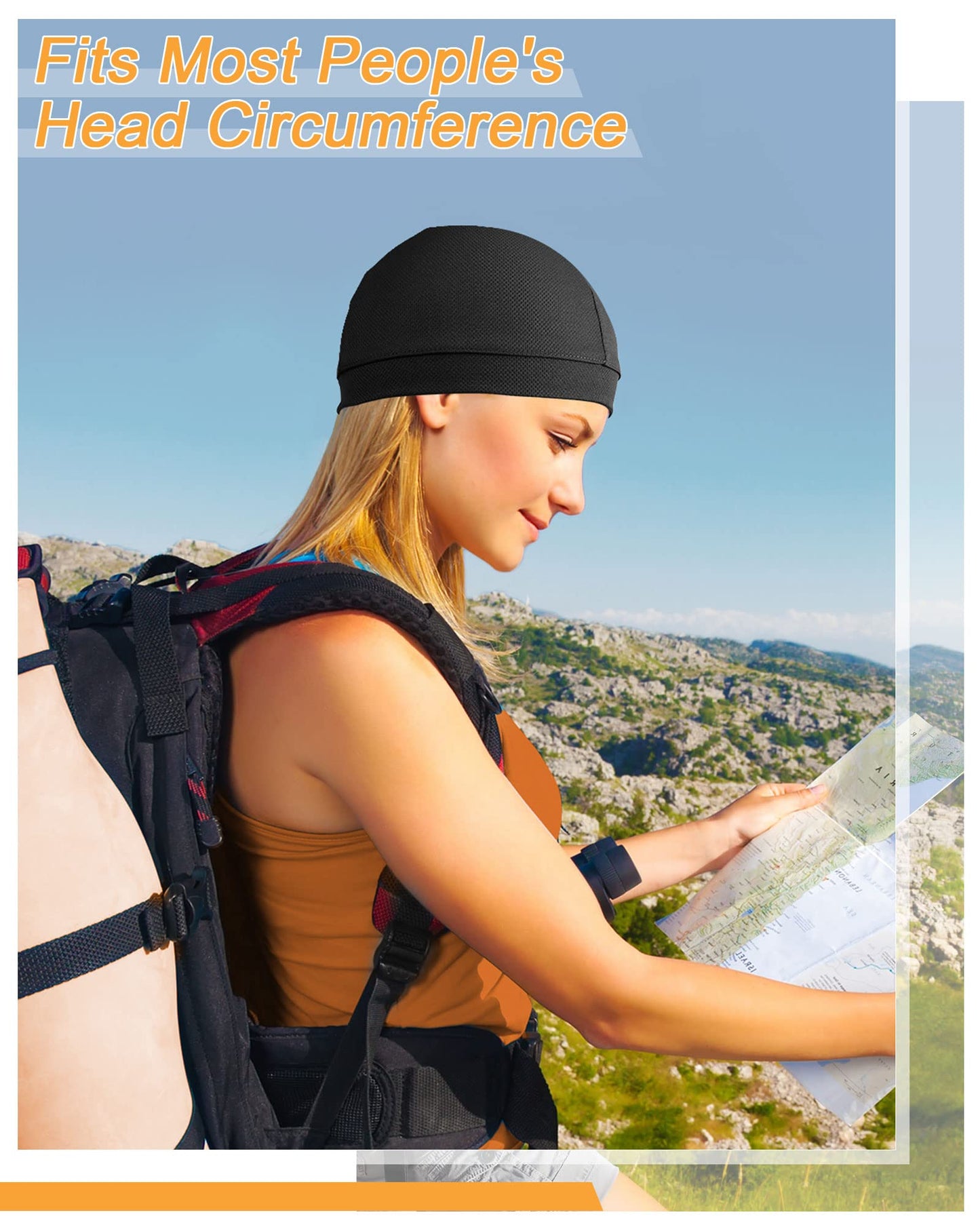 9 Pcs Cooling Skull Cap Camo Liner Sweat Wicking Cap Lightweight Cycling Cap Running Head Cap for Men Women (Black)