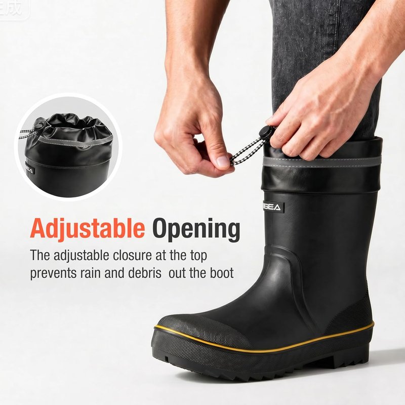 HISEA Men's Waterproof Rain Boots - Lightweight PVC Rubber Mid-Calf Work Shoes for Fishing & Gardening