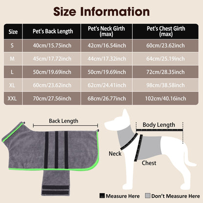 HezzLuv Microfiber Dog Drying Coat – Super Absorbent & Quick-Drying Dog Robe – Adjustable Fit for Medium to Large Dogs – Ideal for Bath, Swim & Wet Walks(Green, XL)
