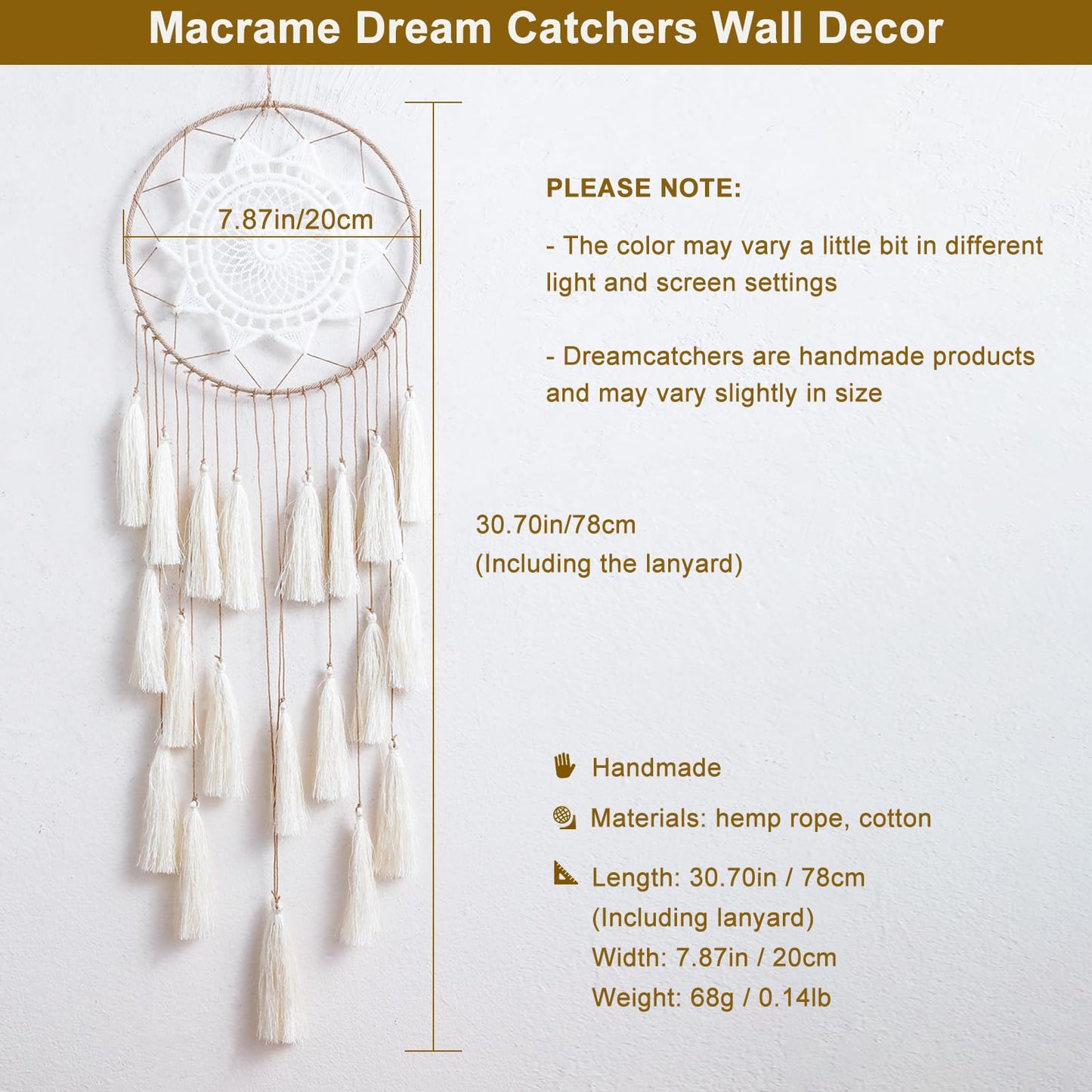 Artilady Macrame Dream Catchers for Bedroom - Tassel Wall Hanging Handmade Dreamcatchers Home Decor with Tassel Feather Ornament Craft Blessing Gift (Beige)