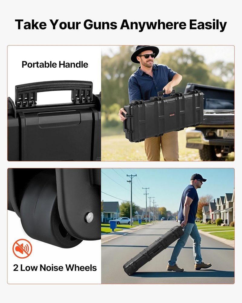 VEVOR Rifle Hard Case - Waterproof & Crushproof with 4 Layers of Foam | Lockable, Wheeled Design for Rifles/Shotguns