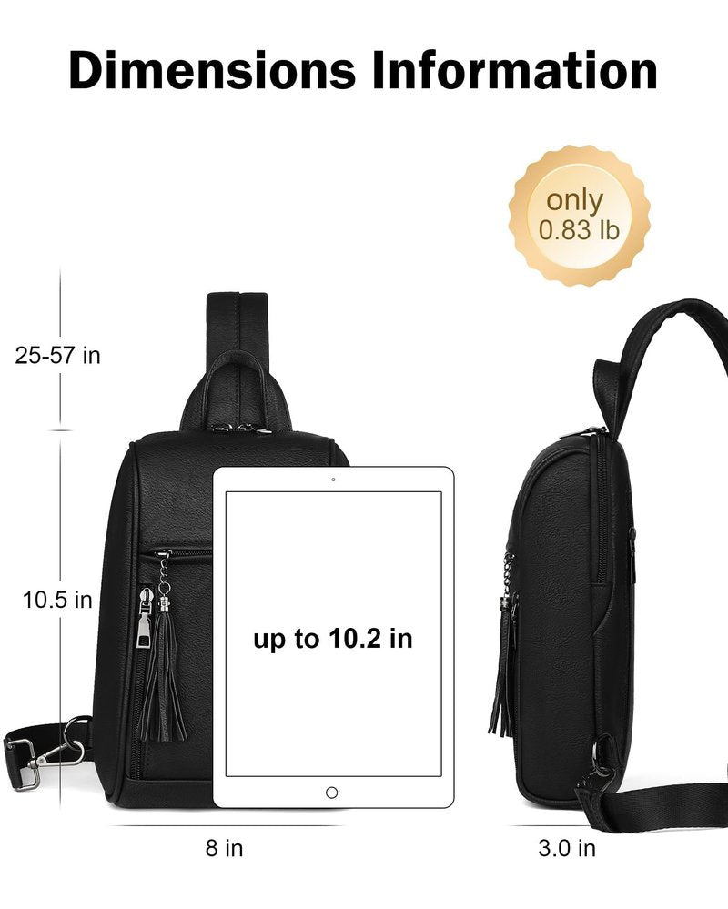 FADEON Sling Bag for Women, Crossbody Backpack with Tassels, Designer Leather Shoulder Chest Bags for Travel