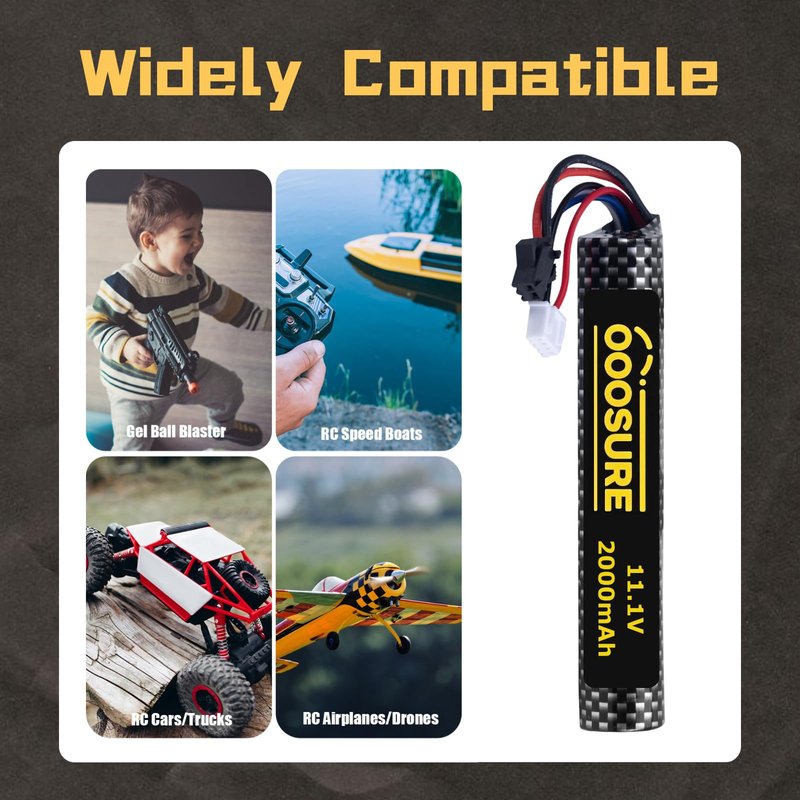 OooSure 2000mah 11.1V 3S Airsoft Battery with SM2P to XT30 / Mini Tamiya Switch Cable for RC Toy