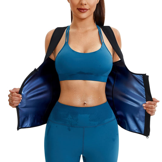 Junlan Sauna Suit for Women Waist Trainer Vest for Women Sweat Tank Top Shaper for Women with Zipper (Blue, Small)