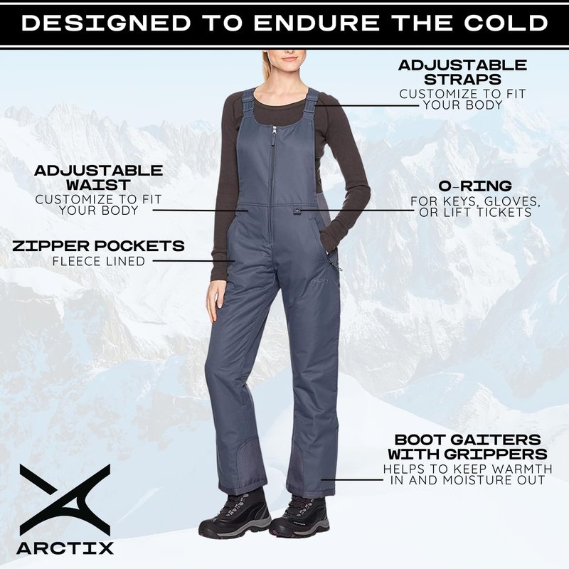 Arctix Women's Essential Insulated Bib Overalls, Steel, Small/27" Inseam