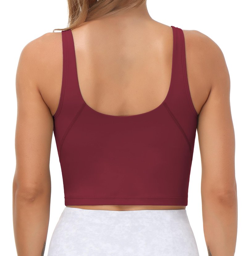 Women’s Longline Sports Bra Wirefree Padded Medium Support Yoga Bras Gym Running Workout Tank Tops Wine Red