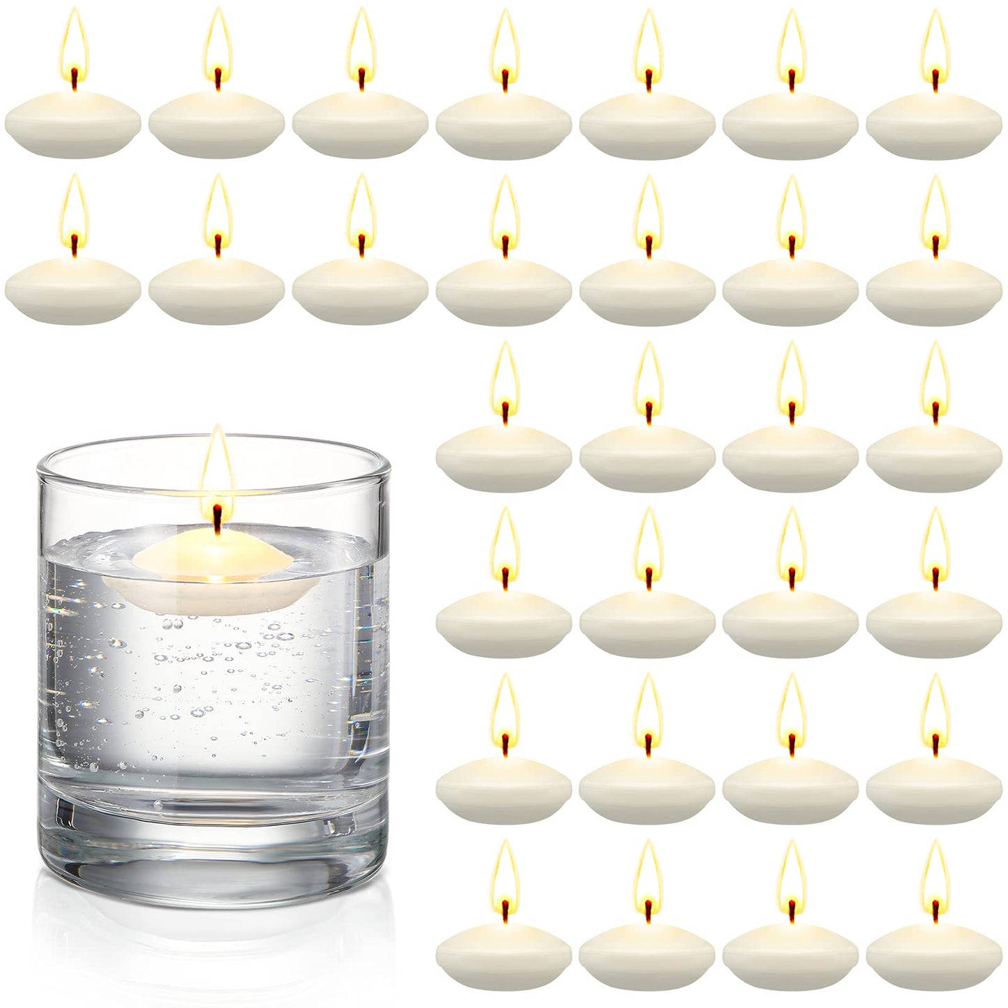Nuanchu 30 Pcs 1.5'' Unscented Floating Candles Bulk for Centerpieces Votive Floating Cylinder Vases Candles for Wedding Party Anniversary Decoration(White)