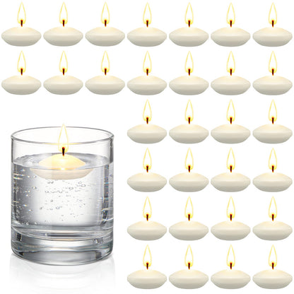 Nuanchu 30 Pcs 1.5'' Unscented Floating Candles Bulk for Centerpieces Votive Floating Cylinder Vases Candles for Wedding Party Anniversary Decoration(White)