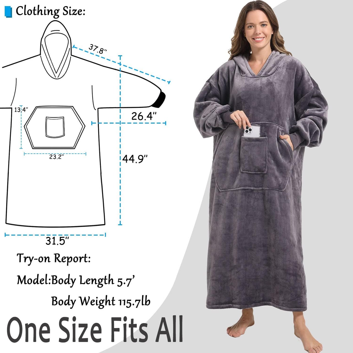 FUSSEDA Oversized Wearable Blanket Sweatshirt for Women Men,Warm Cozy Fleece Sherpa Hooded Blanket with Deep Pockets for Adult Kids