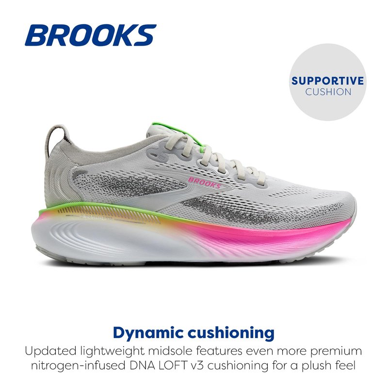 Brooks Women’s Adrenaline GTS 25 Supportive Running & Walking Shoe - Oyster/Pink/Green - 9.5 Medium