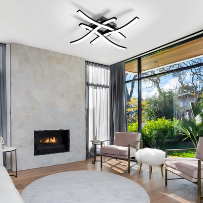 Goeco Modern LED Ceiling Light, 14 Inch 6500K Cool White Curved Design Black Aluminum Flush Mount Ceiling Light for Bedroom, Kitchen, Hallway, Dining Room, Laundry Room