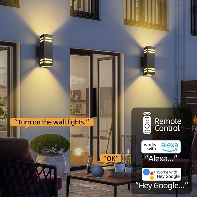 Smart Outdoor Wall Lights, RGBCW Dusk to Dawn Exterior Light Fixture Color Changing Porch Lights with Remote Control, Waterproof Square Outdoor Sconce Lights Works with Alexa Google Assistant