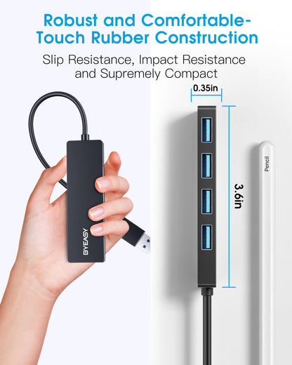 USB Hub, BYEASY 4-Port USB 3.0 Hub Ultra Slim Portable USB Splitter for iMac Pro, MacBook Air, Mac Mini/Pro, Surface Pro, Notebook PC, Laptop, USB Flash Drives, and Mobile HDD (Leather Black)