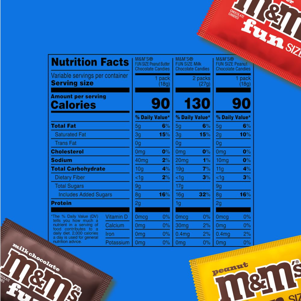 M&M'S Fun Size Assorted Chocolate Candy Variety Pack, Milk Chocolate, Peanut & Peanut Butter Party Size Bags for Party Favors, Halloween, Offices, and More, Bulk Candy, 19.41 Oz