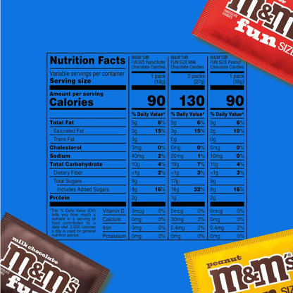 M&M'S Fun Size Assorted Chocolate Candy Variety Pack, Milk Chocolate, Peanut & Peanut Butter Party Size Bags for Party Favors, Halloween, Offices, and More, Bulk Candy, 19.41 Oz