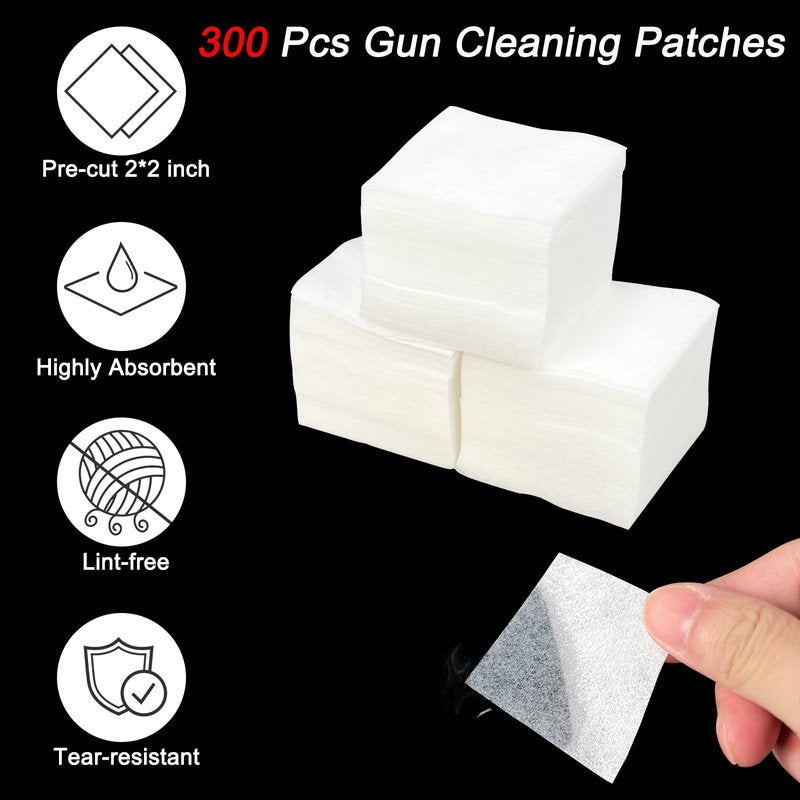 Gun Cleaning Supplies - 2x2'' Gun Cleaning Patches and 6''Gun Cleaning Swabs Set - Handgun, Shotgun, Pistol and Rifle Cleaning & Maintenance Kit