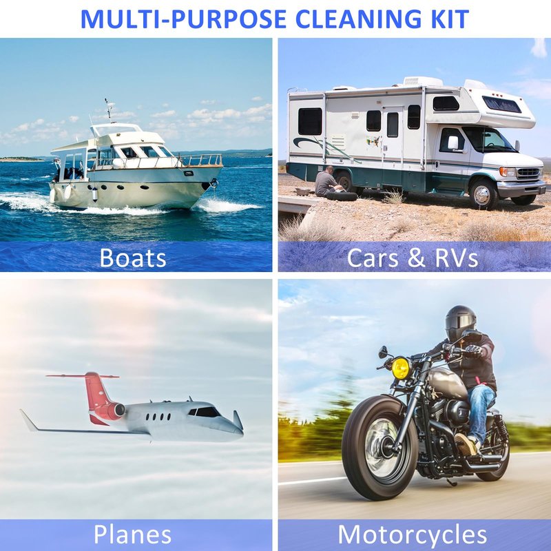 AUTODECO 12Pcs Boat Wash Cleaning Kit with Collapsible Bucket Wash Sponge Mitt Microfiber Towel Squeegee Scrub Pads Brushes Complete Interior Exterior Cleaning Set for Boat