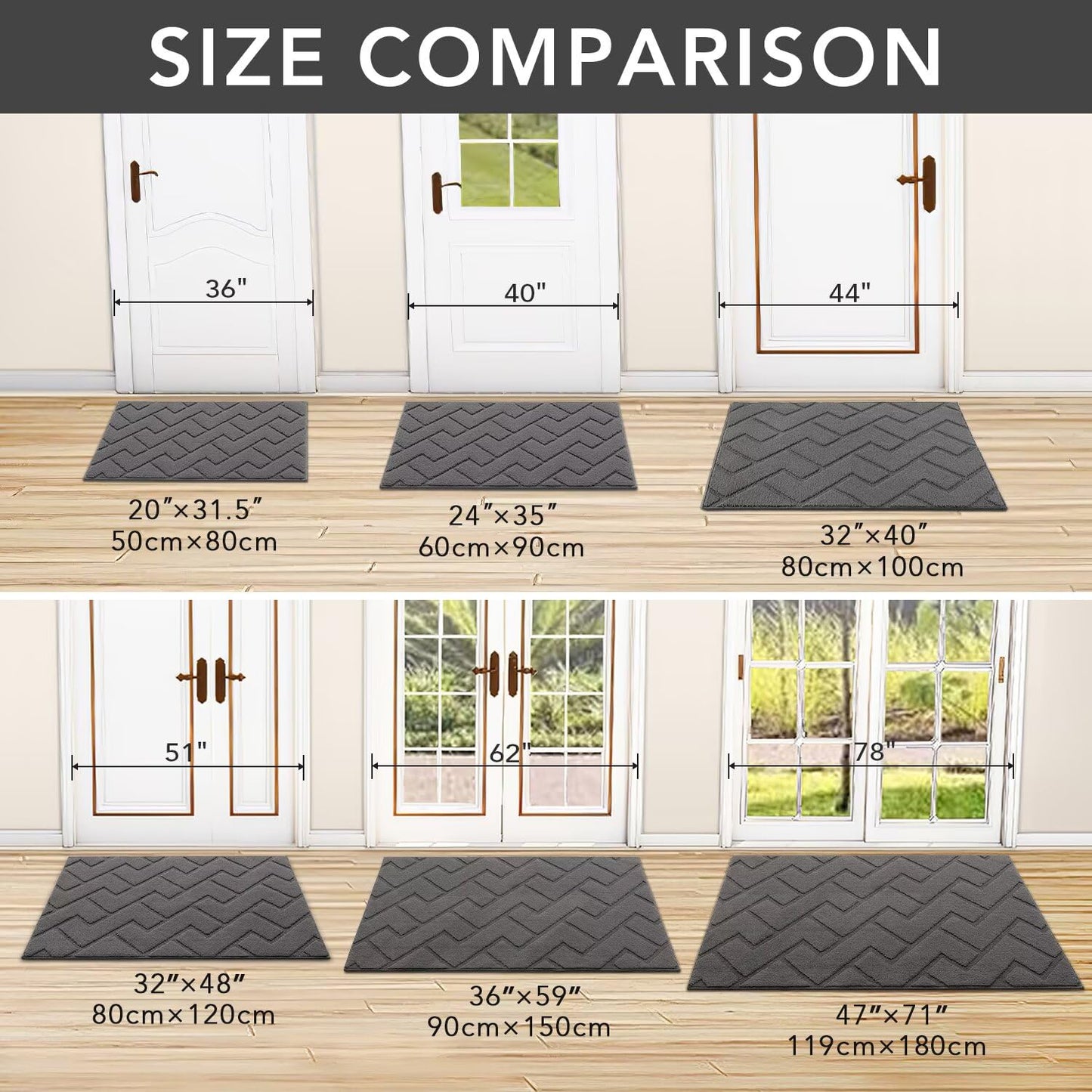 Biscpro Door Mats Indoor, Dirt Trapper Mat Absorbent Non-Slip Low Profile Doormat for Entrance, Inside, Kitchen, Front Door Mat Washable for Pets and Dogs— 50x80 cm, Grey