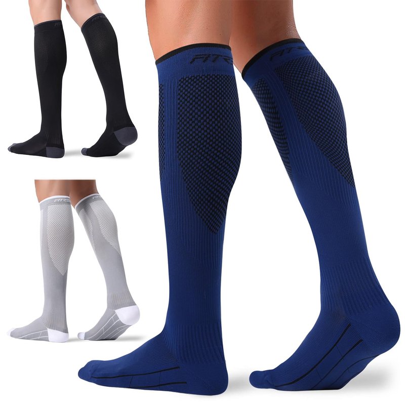FITRELL 3 Pairs Compression Socks for Women and Men 20-30mmHg - Support for Travel, Running, Nurse, Knee High, Black/Grey/Navy L/XL