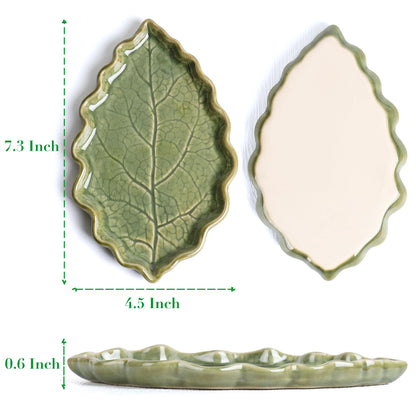 Ceramic Spoon Rest for Stove Top - Cute Green Leaf Shaped Spoon Rest/Spoon Holder for Kitchen Countertop - Cooking Kitchen Spoon Rest Utensil Rest Spatula Rest (Green)