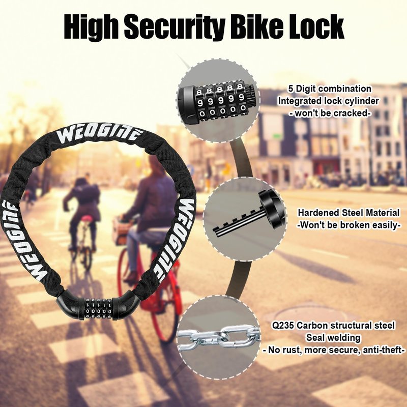 Bike Lock with Numbers and high Security Level, Bike Chain Lock, Bicycle Locks, 5 Digit Combination Lock for Bike, Bicycle, Scooter, Motorcycle, Door, Gate, Fence