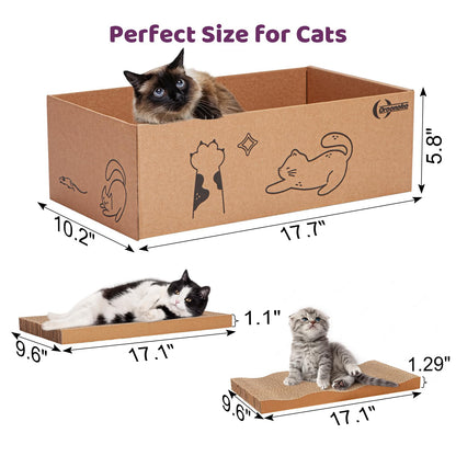 5 in 1 Cat Scratcher Cardboard,XL-Large Cat Scratch Pad,Cat Scratching Boards with Box for Medium to Large Cat Indoor Use Protecting Furniture Wall and Sofa