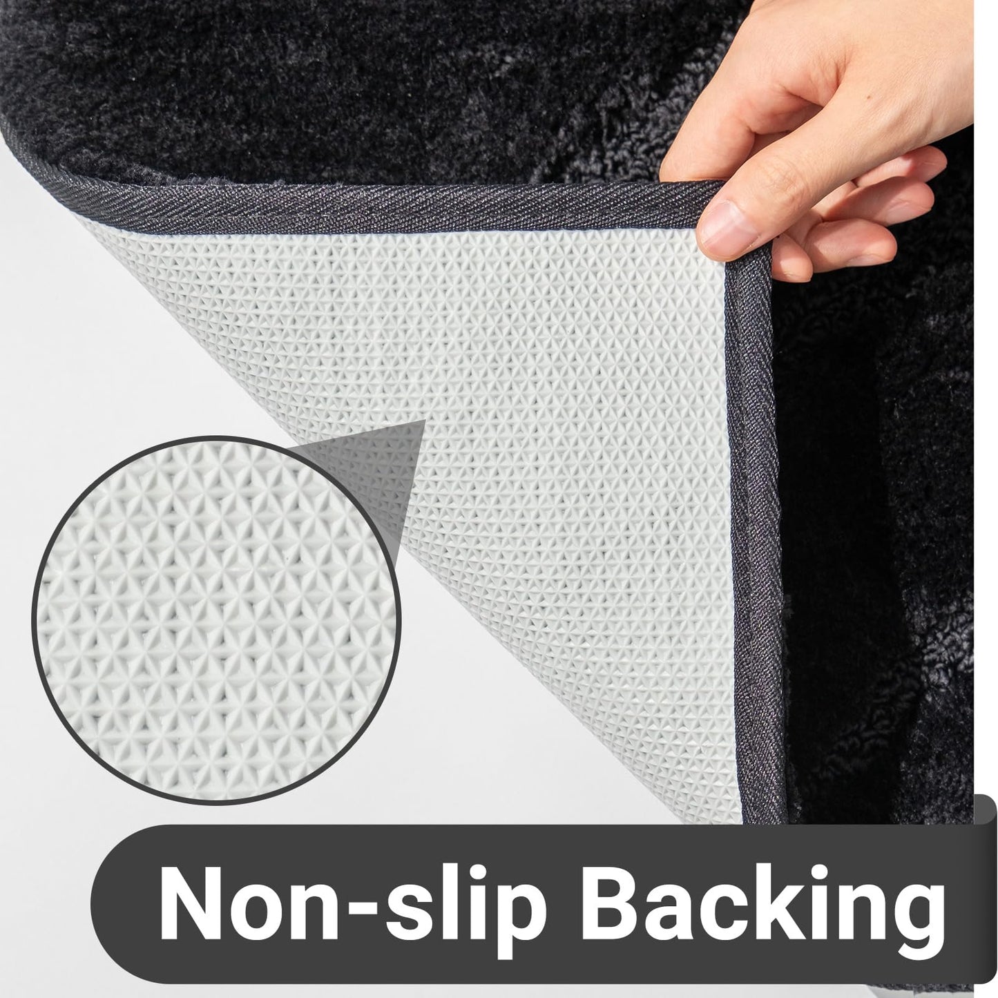 DEXDE Bathroom Rugs Mat 20x32, Soft Plush Shaggy Microfiber Bath Rug Non Slip Bath Mats for Bathroom Floor, Machine Washable Absorbent Carpet for Shower Tub, Black