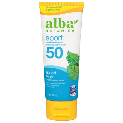 Alba Botanica Sunscreen Lotion, Sport, SPF 50, Island Vibe, 3 oz
