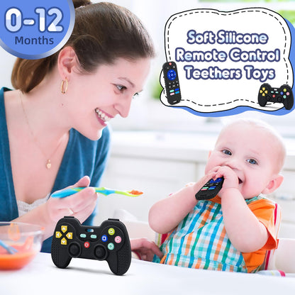 AiTuiTui Teething Relief Teethers Toys for Babies 3 6 9 12 Months Gifts, Silicone Sensory Teether Remote Control & Game Controller Baby Bath Toys for Newborn Infant Toddler Boy Girl Autism Birthday