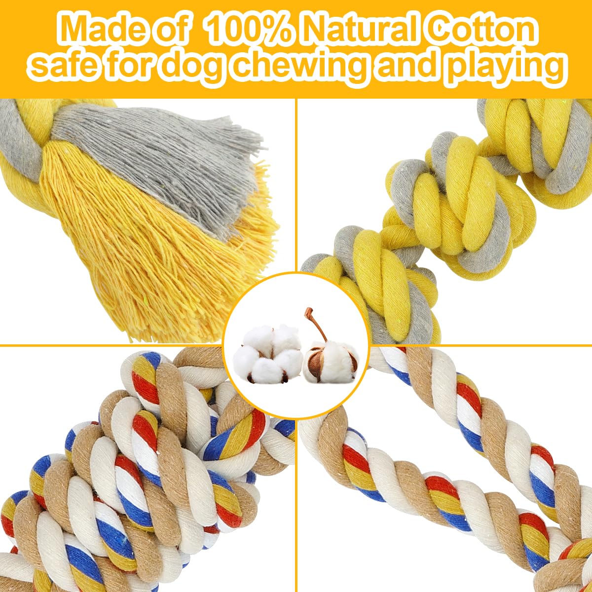 ETACCU Strong Dog Rope Toys for Large & Medium Dogs, 2 PCS Indestructible Rope Dog Toys for Aggressive Chewers, 100% Cotton Rope Dog Toys for Tug of War & Teeth Cleaning