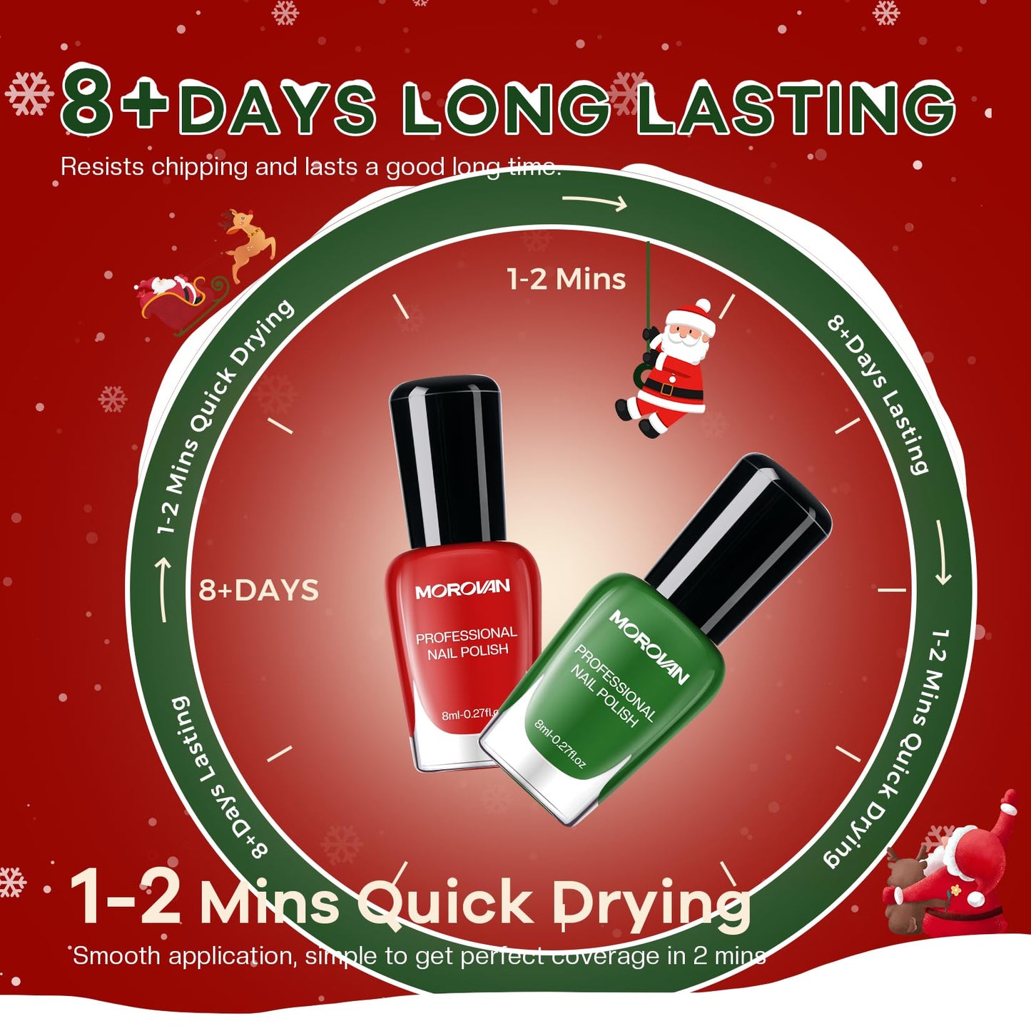 Morovan Christmas Nail Polish Set: 2025 Glitter Gifts Ideas Red Green Gold Silver Fingernail Polish Kit Winter Quick Dry Regular Nail Polish Pack Manicure for Women Girls Holiday Party