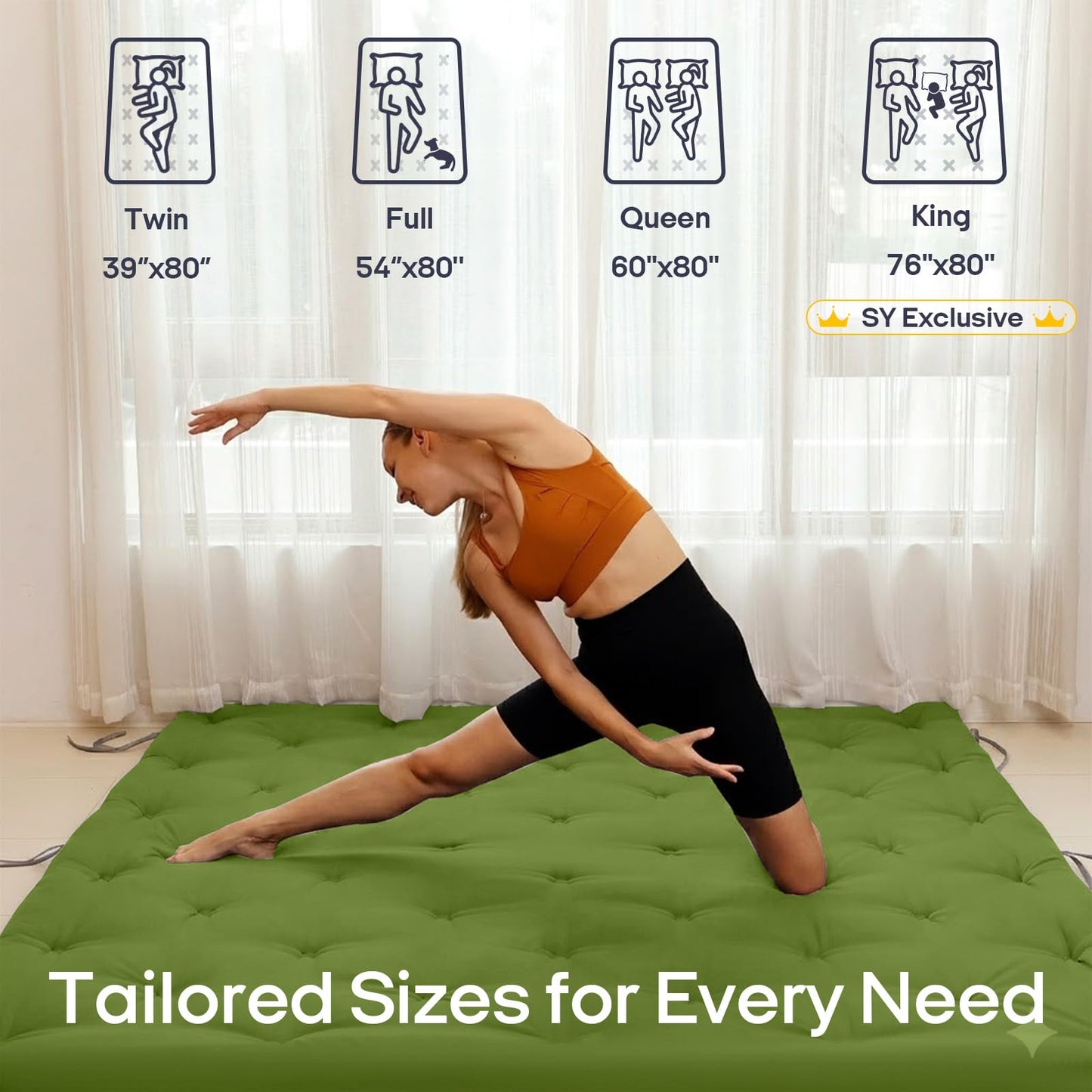 Syrinx Japanese Floor Futon Mattress Twin Size 75"x39", Thicken Foldable Lazy Floor Bed for Adults, Roll Up Lounger Tatami Sleeping Mat, Water Resistant Futon Tatami Mattresses for Home, Travel.
