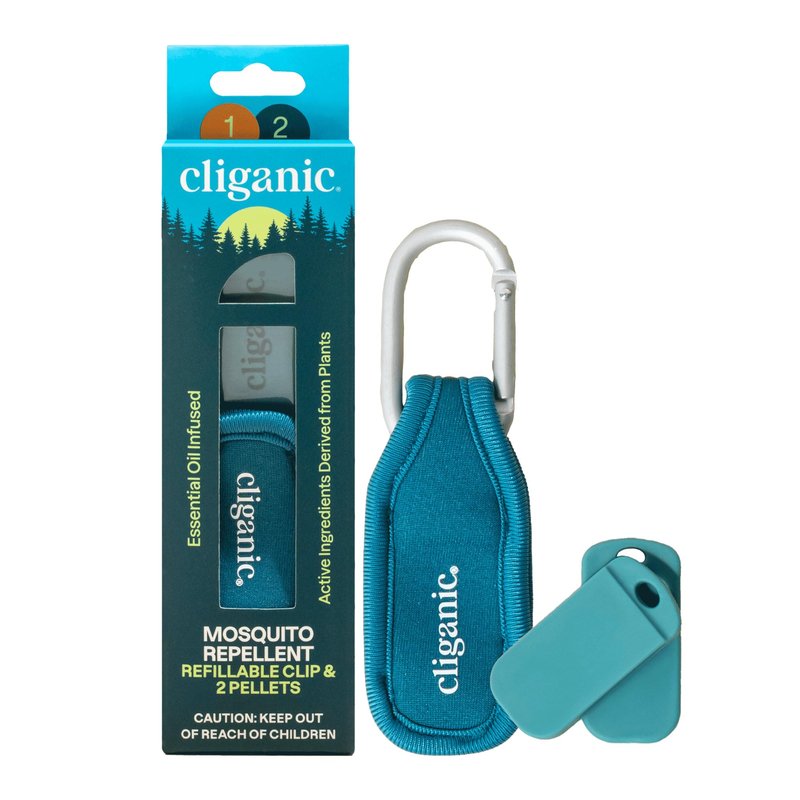 Cliganic Mosquito Repellent Pack (1 Clip + 2 Refill Pellets) - Natural DEET-Free, Essential Oil Infused, Summer Essentials, Beach Accessories, Hiking & Camping