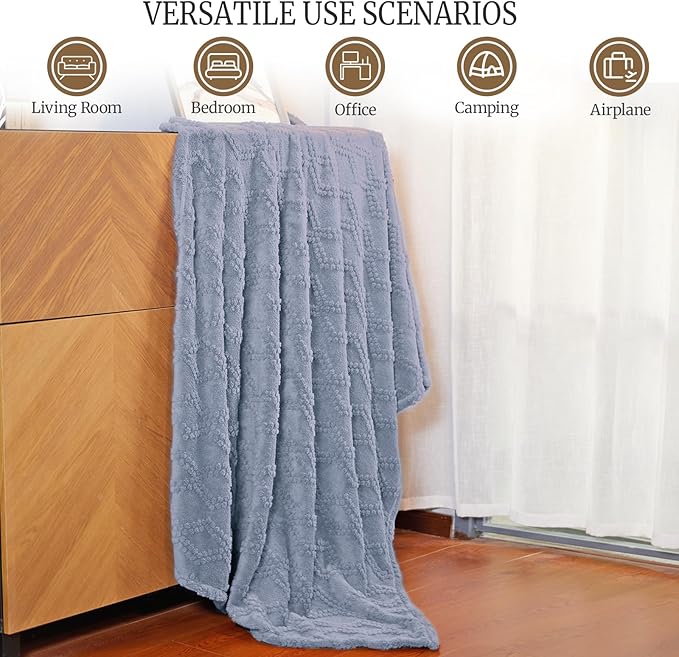 Jacquard Boho Fleece Throw Blanket-Cozy Fluffy Soft Lightweight Fuzzy Fall Blanket for Sofa, Couch, Bed, Chair & Car, Gifts for Teen Girls, Women & Men, Home and Dorm Decor, Gray, 50" x 70"