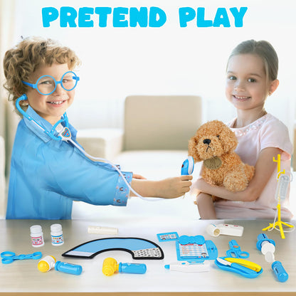 Sanlebi Doctors Set for Kids - Children Pet Vet Care Play Set with Doctor Costume, Plush Dog, Pretend Role Play Medical Kit Toys Gifts for 3 4 5 6 Year Old Girls (Blue)