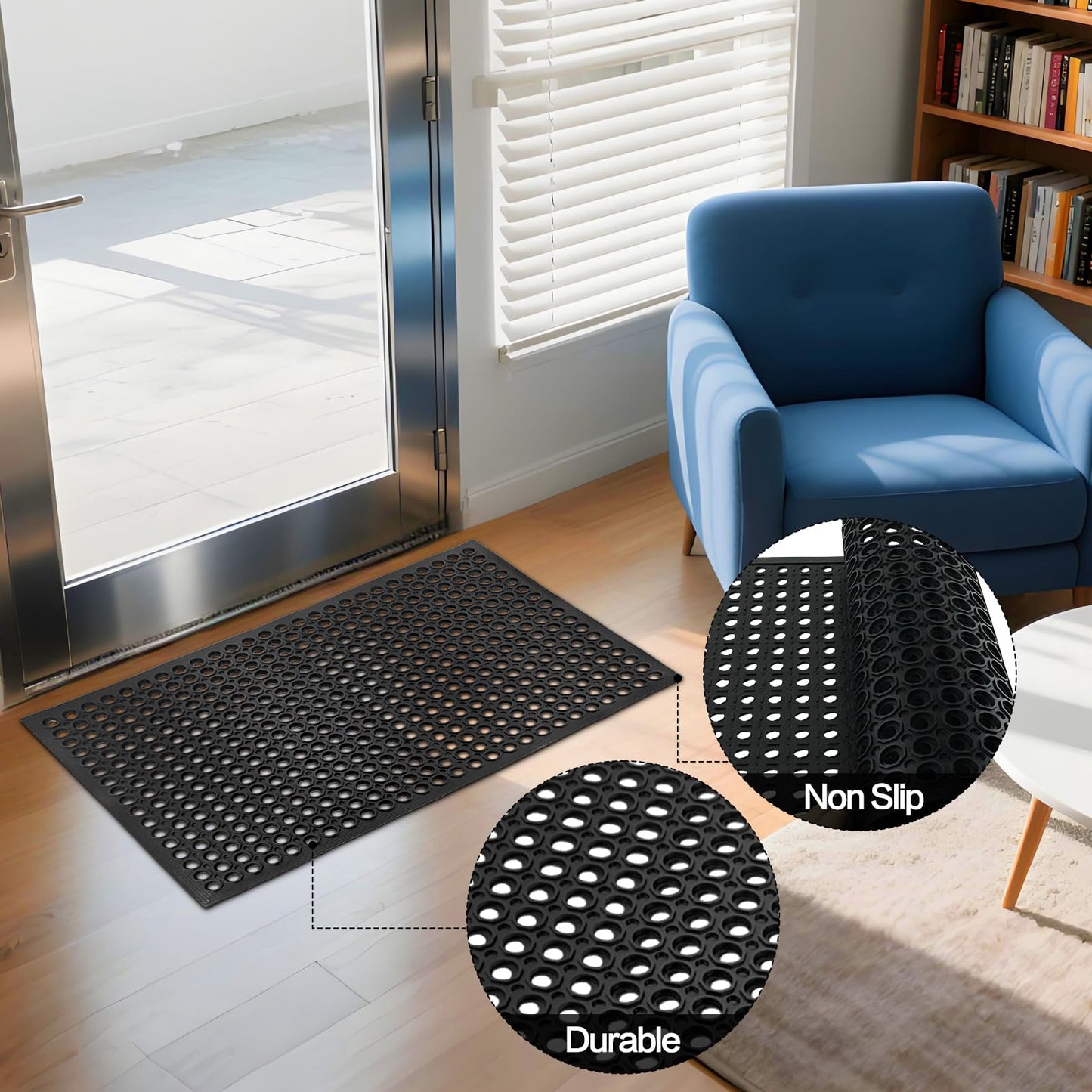 Nexboraque Anti Fatigue Rubber Floor Mats, 24 x 36 Inch Non-Slip Restaurant Mat Door Mat Drainage Mat for Indoor Outdoor Wet Area, Pool Entry, Garden - Black