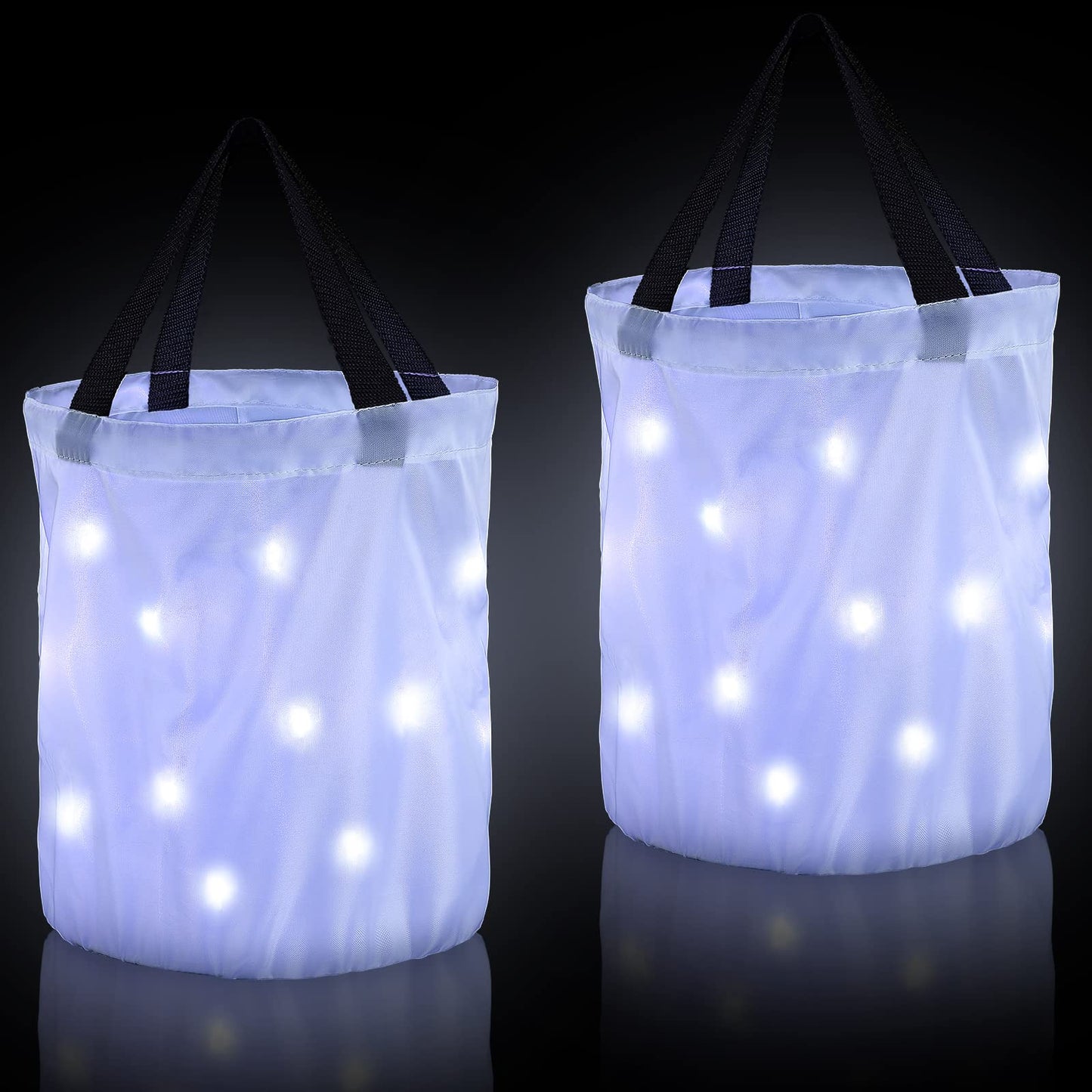 2 Pieces LED Light Halloween Trick or Treat Candy Bags Light up Goodie Trick or Treating Bags Kids Multipurpose Reusable Gift Bucket for Halloween Birthday Party Favor(White)