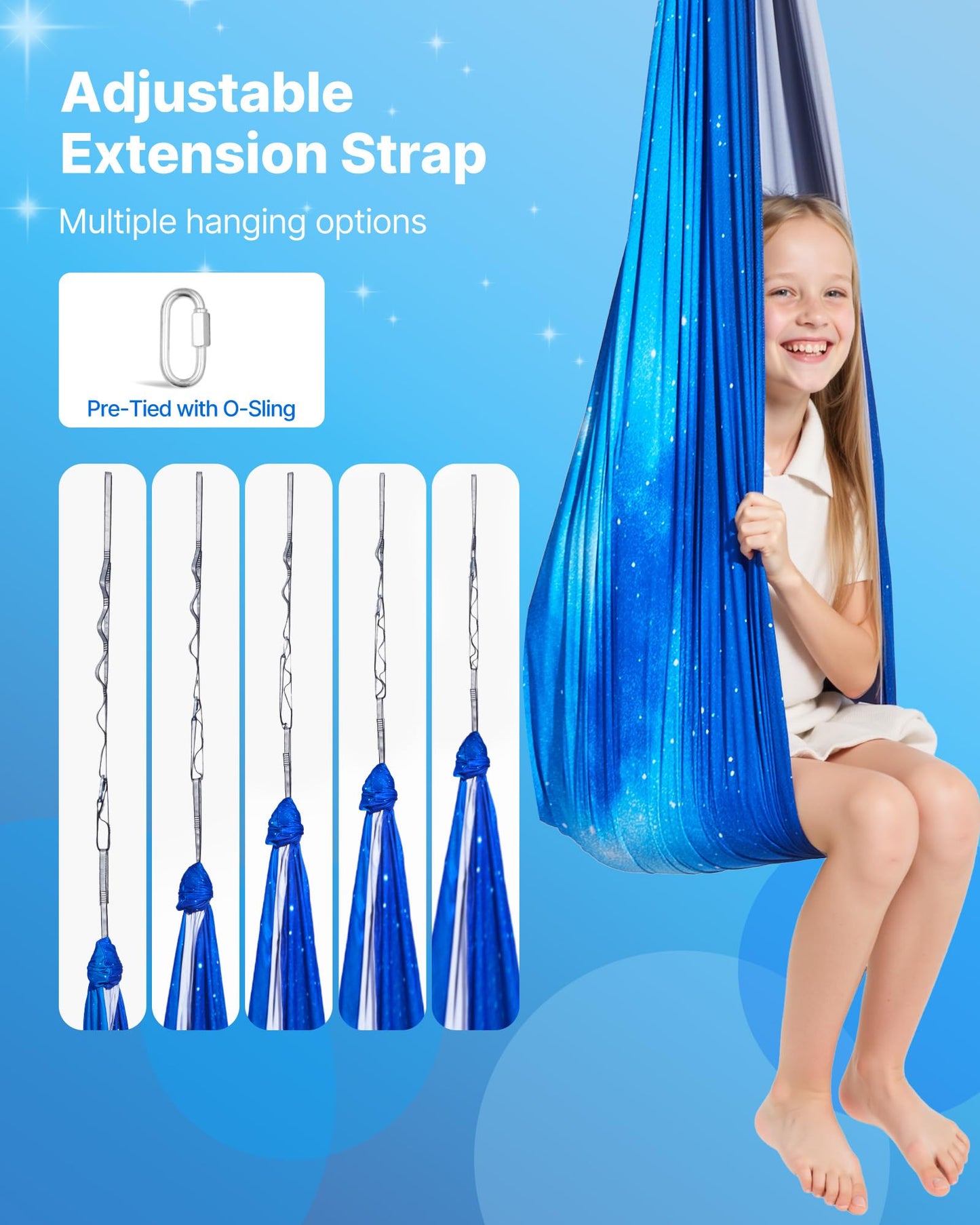 VEVOR Sensory Swing, Double-Layer Fabric Sensorys Hammock, Indoor & Outdoor Sensory Swing with 360° Swivel Hanger, O-Sling, Holds up to 300lbs, Adjustable Aerial Yoga, Hanging Swings for Kids