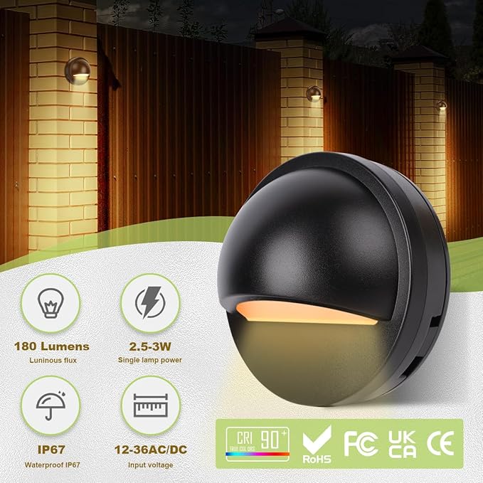 Low Voltage Deck Step Lights Outdoor Waterproof,12 Pack LED Deck Stair Lights Outdoor,12-36V 2.5W Fence Lighting with 2700K Warm Light for Patio Garden.