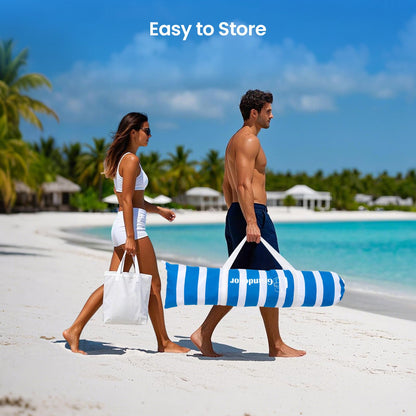 Grandekor Upgraded 6'×6' Pop Up Beach Canopy Tent for Family & Kids UPF 50+ Sun Shelter for Pool Camping with Sand Anchor Sidewall Bold Blue White Stripe