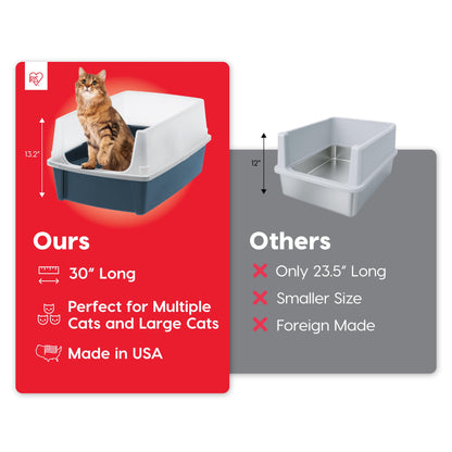 IRIS USA XX-Large Cat Litter Box, Open Top Extra Large Litter Box for Big Cats and Multi-Cat Households, High Sided Scatter Shield, Easy to Clean, 30" L x 20" W x 14" H, Navy