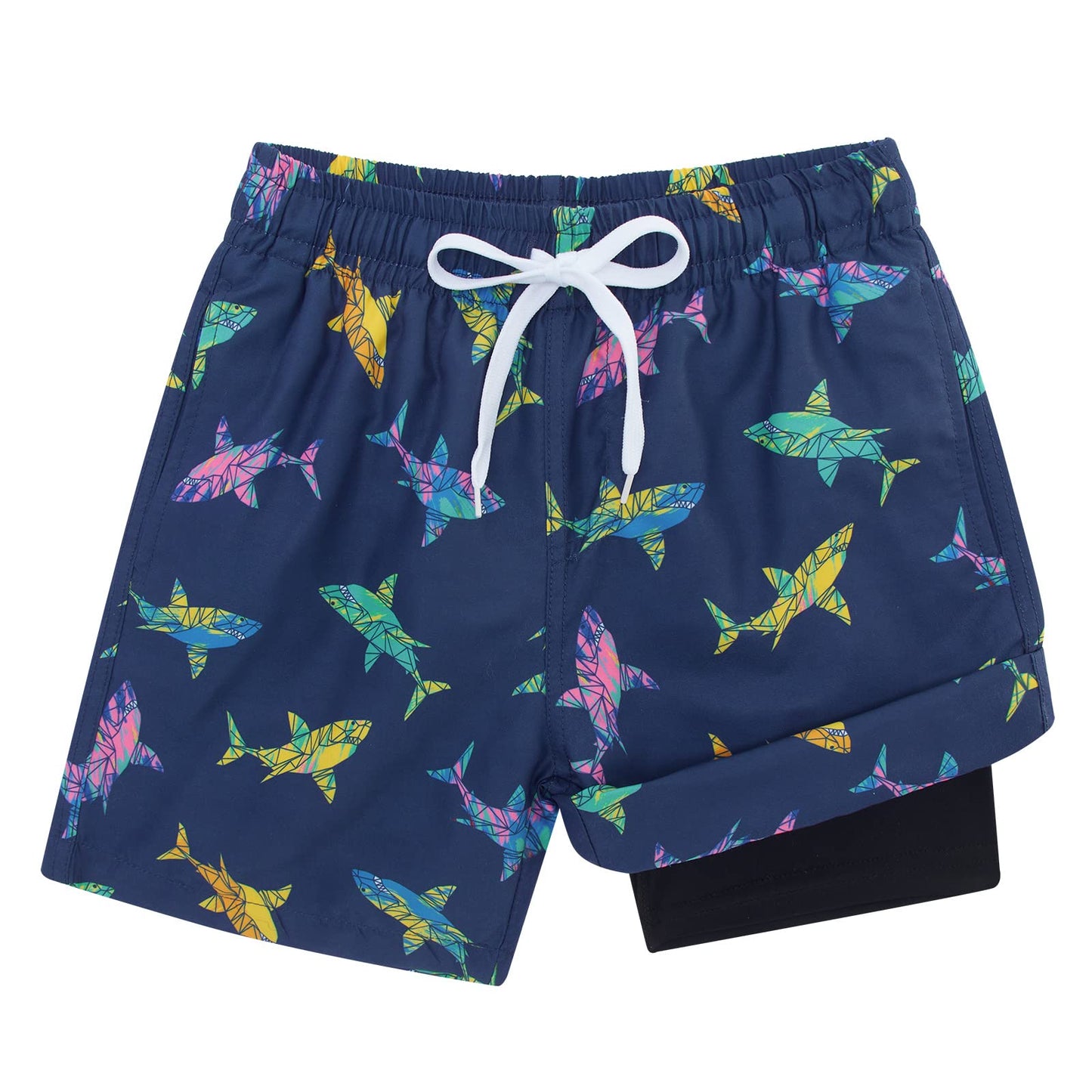 Cozople Boys Swim Trunks with Compression Lining Quick Dry Swim Shorts Swimwear Cute Shark Boxer Brief Lined Board Shorts Swimwear Size 3-4